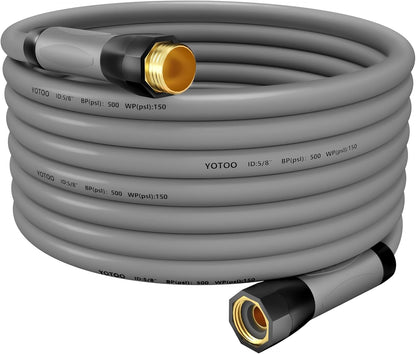 Heavy Duty Hybrid Garden Lead in Water Hose 5/8-Inch by 5-Feet 150 PSI, Kink Resistant, All-Weather Flexible with Swivel Grip Handle and 3/4" GHT Solid Brass Fittings, Gray