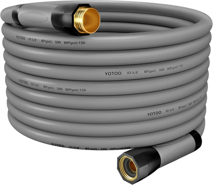 Heavy Duty Hybrid Garden Lead in Water Hose 5/8-Inch by 5-Feet 150 PSI, Kink Resistant, All-Weather Flexible with Swivel Grip Handle and 3/4" GHT Solid Brass Fittings, Gray