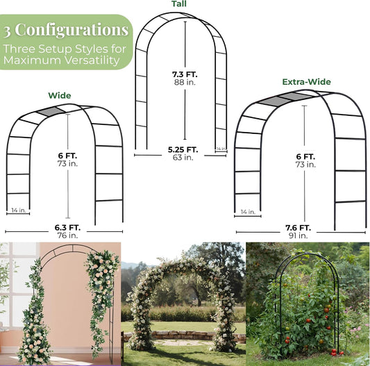 Thickened Tube Garden Arch,7.3ft Heavy-Duty Metal with 16mm Steel Tubes & 0.5mm Thickened Wall, Durable Outdoor Trellis for Climbing Plants,Roses,Garden Party,Ceremony & Decorations (Black)