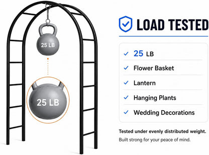 Thickened Tube Garden Arch,7.3ft Heavy-Duty Metal with 16mm Steel Tubes & 0.5mm Thickened Wall, Durable Outdoor Trellis for Climbing Plants,Roses,Garden Party,Ceremony & Decorations (Black)