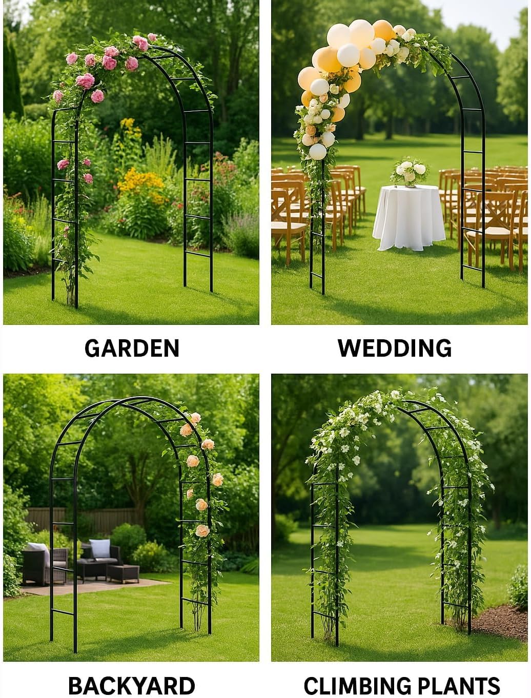 Thickened Tube Garden Arch,7.3ft Heavy-Duty Metal with 16mm Steel Tubes & 0.5mm Thickened Wall, Durable Outdoor Trellis for Climbing Plants,Roses,Garden Party,Ceremony & Decorations (Black)