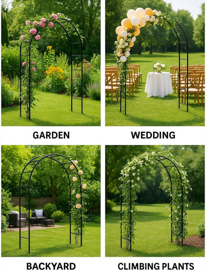 Thickened Tube Garden Arch,7.3ft Heavy-Duty Metal with 16mm Steel Tubes & 0.5mm Thickened Wall, Durable Outdoor Trellis for Climbing Plants,Roses,Garden Party,Ceremony & Decorations (Black)
