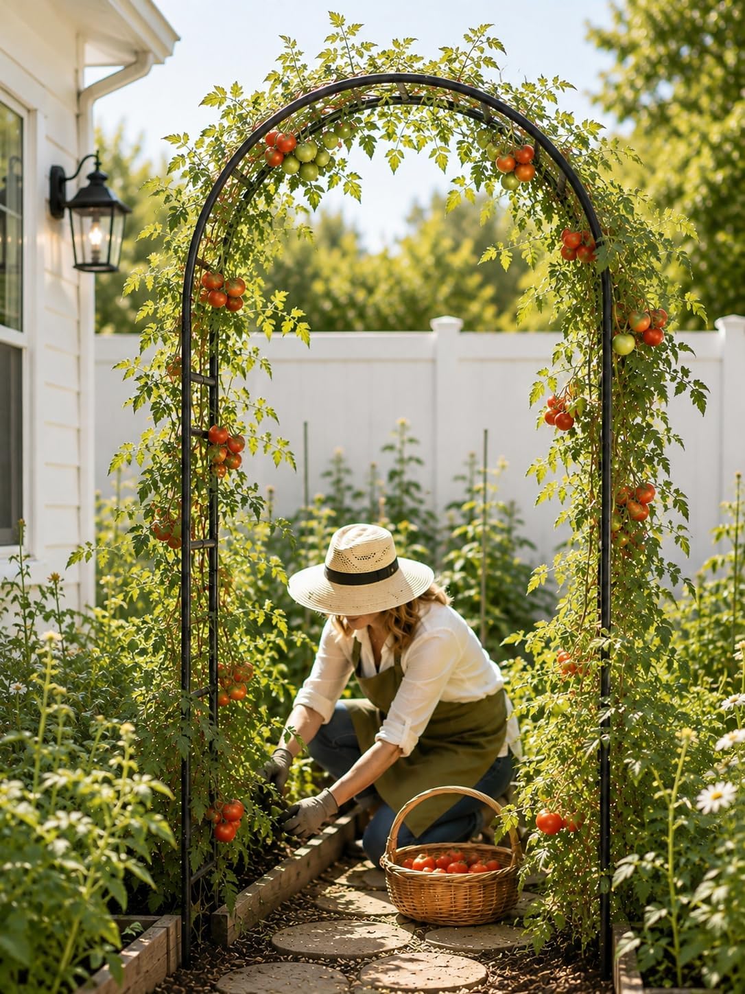Thickened Tube Garden Arch,7.3ft Heavy-Duty Metal with 16mm Steel Tubes & 0.5mm Thickened Wall, Durable Outdoor Trellis for Climbing Plants,Roses,Garden Party,Ceremony & Decorations (Black)