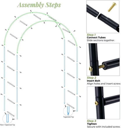 Thickened Tube Garden Arch,7.3ft Heavy-Duty Metal with 16mm Steel Tubes & 0.5mm Thickened Wall, Durable Outdoor Trellis for Climbing Plants,Roses,Garden Party,Ceremony & Decorations (Black)