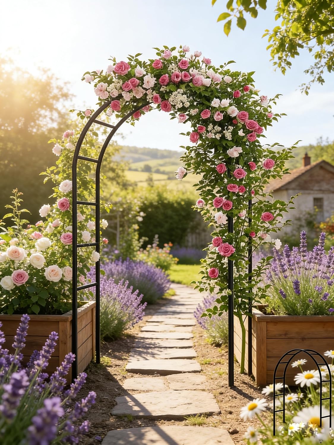 Thickened Tube Garden Arch,7.3ft Heavy-Duty Metal with 16mm Steel Tubes & 0.5mm Thickened Wall, Durable Outdoor Trellis for Climbing Plants,Roses,Garden Party,Ceremony & Decorations (Black)