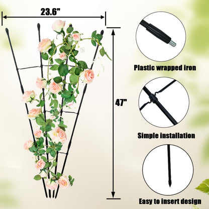 Garden Trellis for Climbing Plants Outdoor & Indoor, 47in Plant Trellis for Vines, Flowers,Tomato cage 3 Shapes Rustproof Plant Support Trellis for Potted Plants,Rose, Cucumber, Pea, Tomato, 2Pack