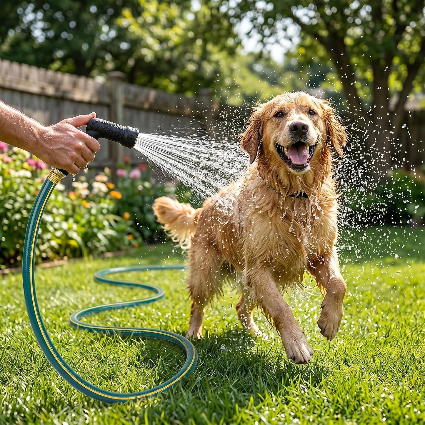 Solution4Patio Short Leader Green Garden Hose 5/8 in. x 12 ft. -Kink Free, Leakproof, Male/Female Fittings -Heavy Duty Durable Flexible Lightweight Water Pipe -Brass Aluminum Ends for Household & Yard