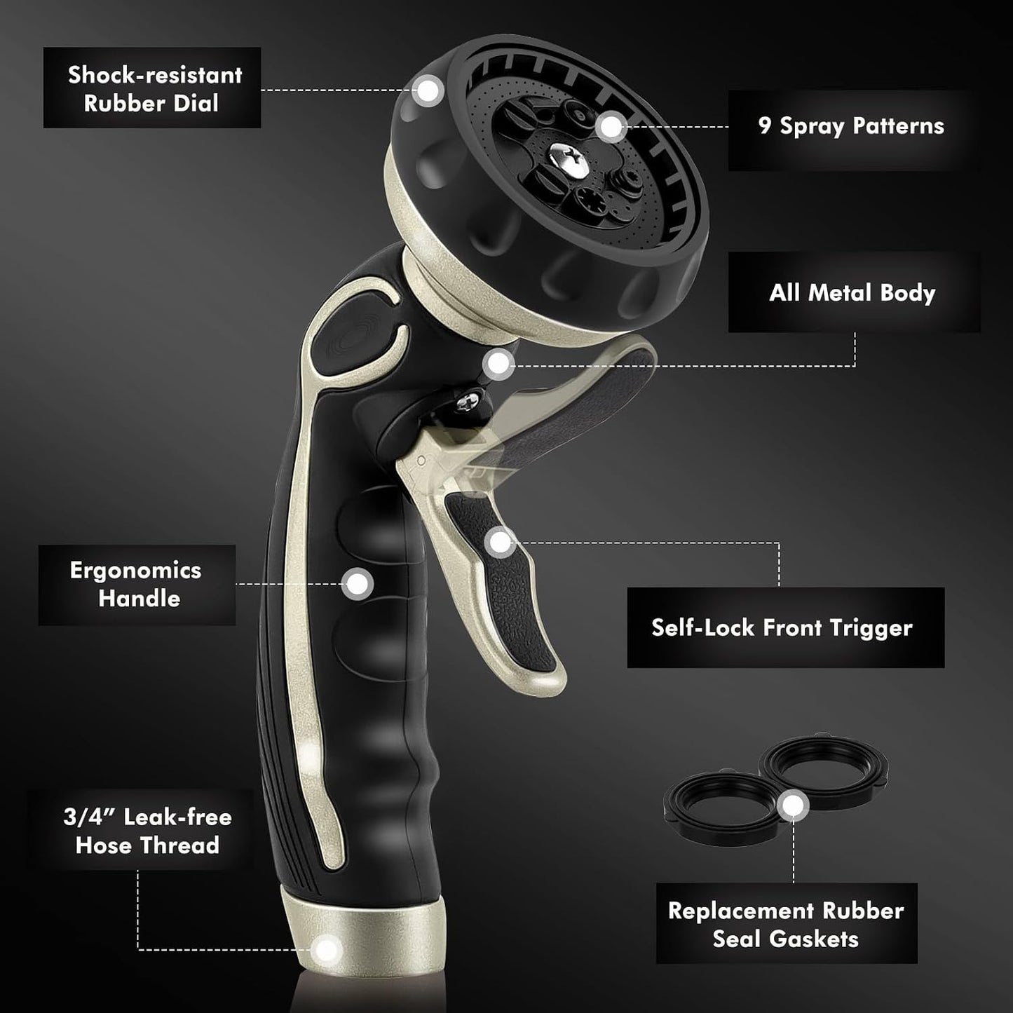 Hose Nozzle with Easy Self-Lock Trigger, Heavy Duty Water Sprayer