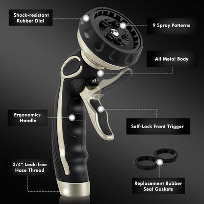 Hose Nozzle with Easy Self-Lock Trigger, Heavy Duty Water Sprayer