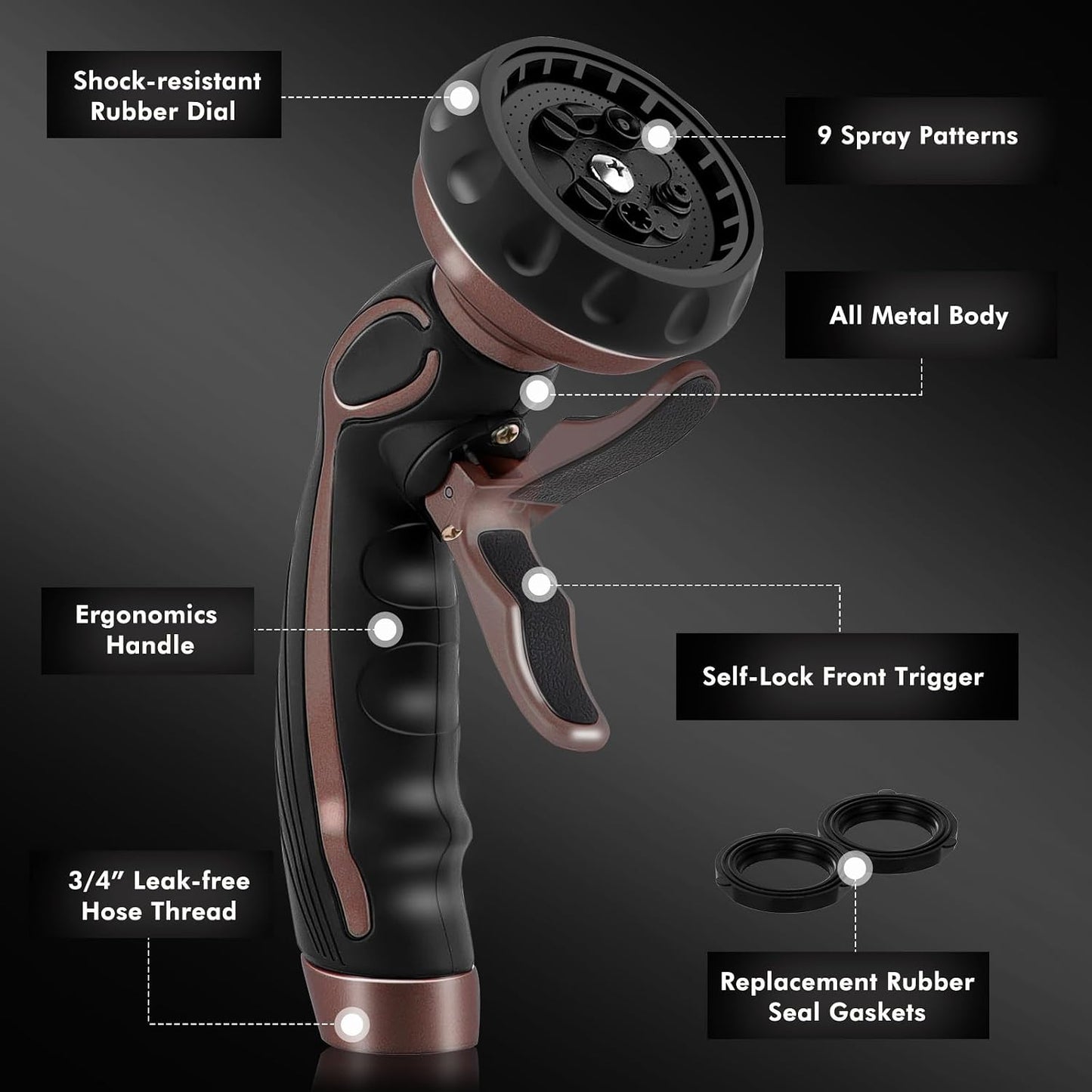 Hose Nozzle with Easy Self-Lock Trigger, Heavy Duty Water Sprayer