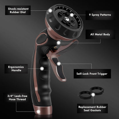 Hose Nozzle with Easy Self-Lock Trigger, Heavy Duty Water Sprayer