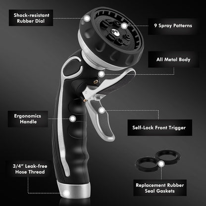 Hose Nozzle with Easy Self-Lock Trigger, Heavy Duty Water Sprayer