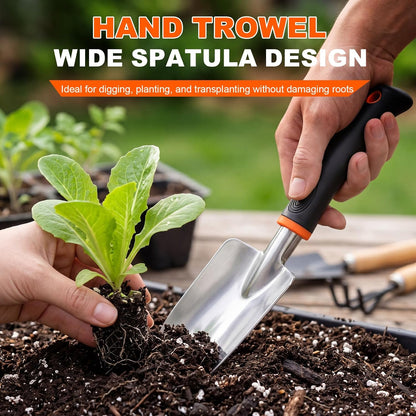 3-in-1 Garden Tool Set, Heavy Duty Gardening Hand Tools with Hand Trowel, Transplant Trowel & Hand Rake, Aluminum Alloy Garden Kit with Ergonomic Non-Slip Handle for Digging Planting Weeding