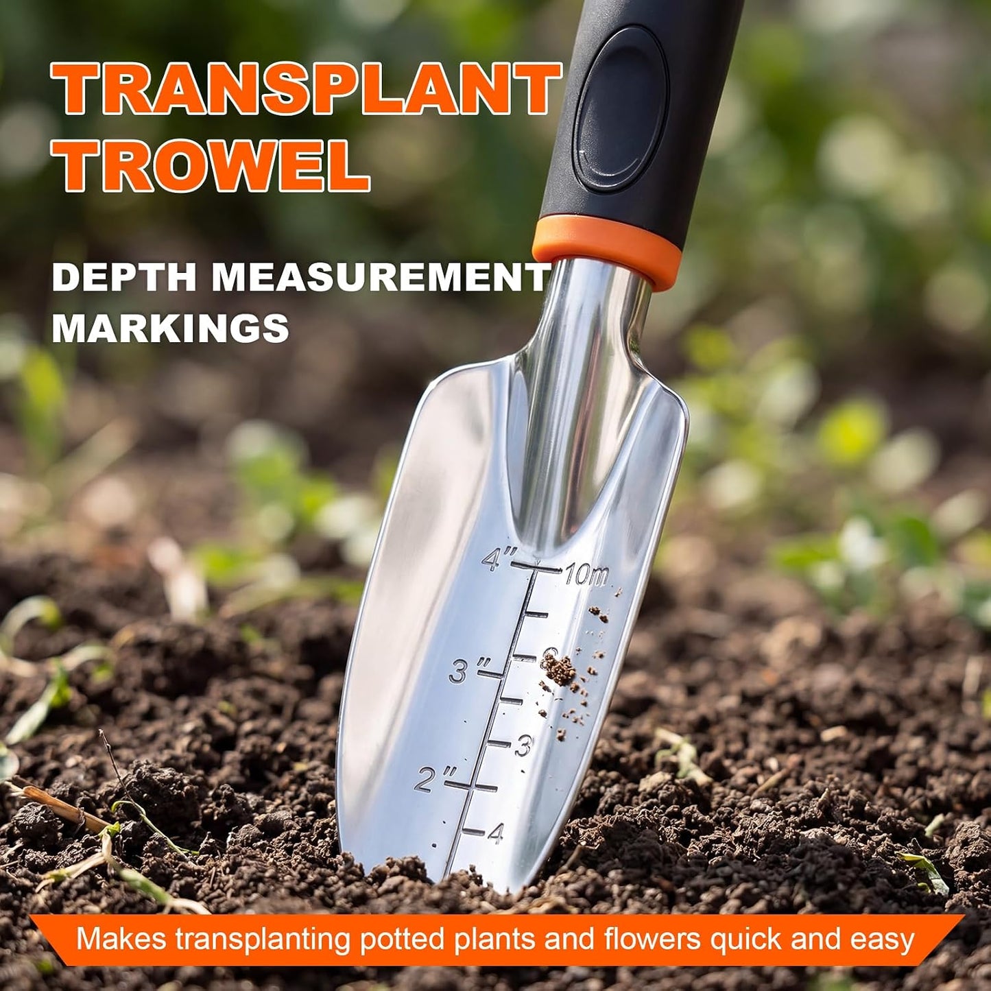3-in-1 Garden Tool Set, Heavy Duty Gardening Hand Tools with Hand Trowel, Transplant Trowel & Hand Rake, Aluminum Alloy Garden Kit with Ergonomic Non-Slip Handle for Digging Planting Weeding