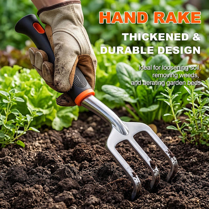 3-in-1 Garden Tool Set, Heavy Duty Gardening Hand Tools with Hand Trowel, Transplant Trowel & Hand Rake, Aluminum Alloy Garden Kit with Ergonomic Non-Slip Handle for Digging Planting Weeding
