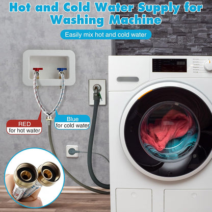 Hose Y Connector, 1 Ft Washing Machine Y Hose Split Stainless Steel, 3/4 Inch Brass Fittings, Hot and Cold Color Coded for Washing Machine Outdoor Faucets(1 Pcs)