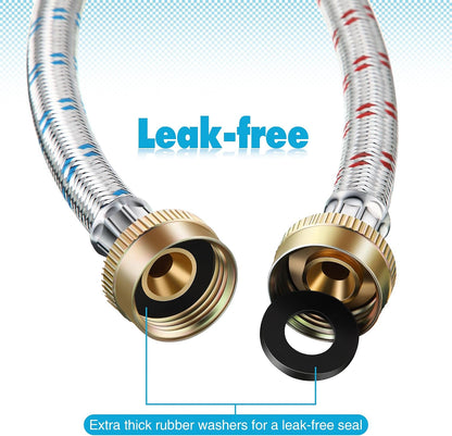 Hose Y Connector, 1 Ft Washing Machine Y Hose Split Stainless Steel, 3/4 Inch Brass Fittings, Hot and Cold Color Coded for Washing Machine Outdoor Faucets(1 Pcs)