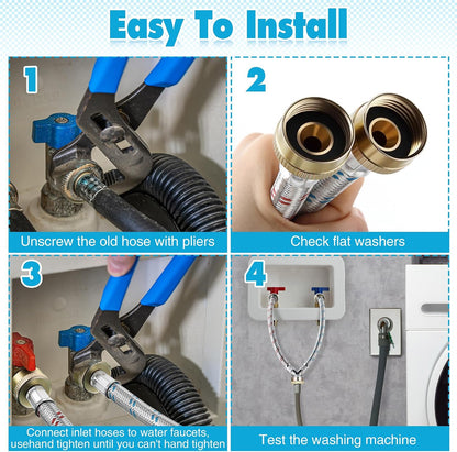 Hose Y Connector, 1 Ft Washing Machine Y Hose Split Stainless Steel, 3/4 Inch Brass Fittings, Hot and Cold Color Coded for Washing Machine Outdoor Faucets(1 Pcs)