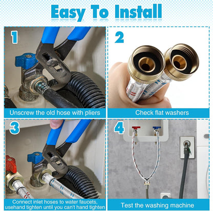 Hose Y Connector, 1 Ft Washing Machine Y Hose Split Stainless Steel, 3/4 Inch Brass Fittings, Hot and Cold Color Coded for Washing Machine Outdoor Faucets(1 Pcs)