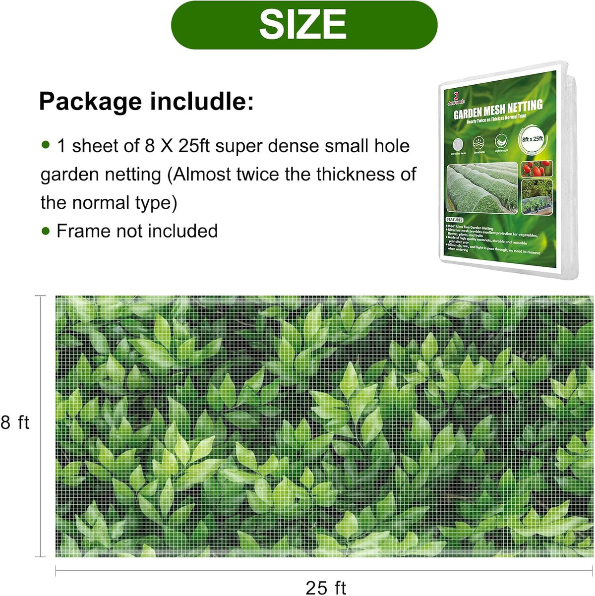 4 x 25 ft Garden Netting Row Cover, Ultra Fine Mesh for Plants