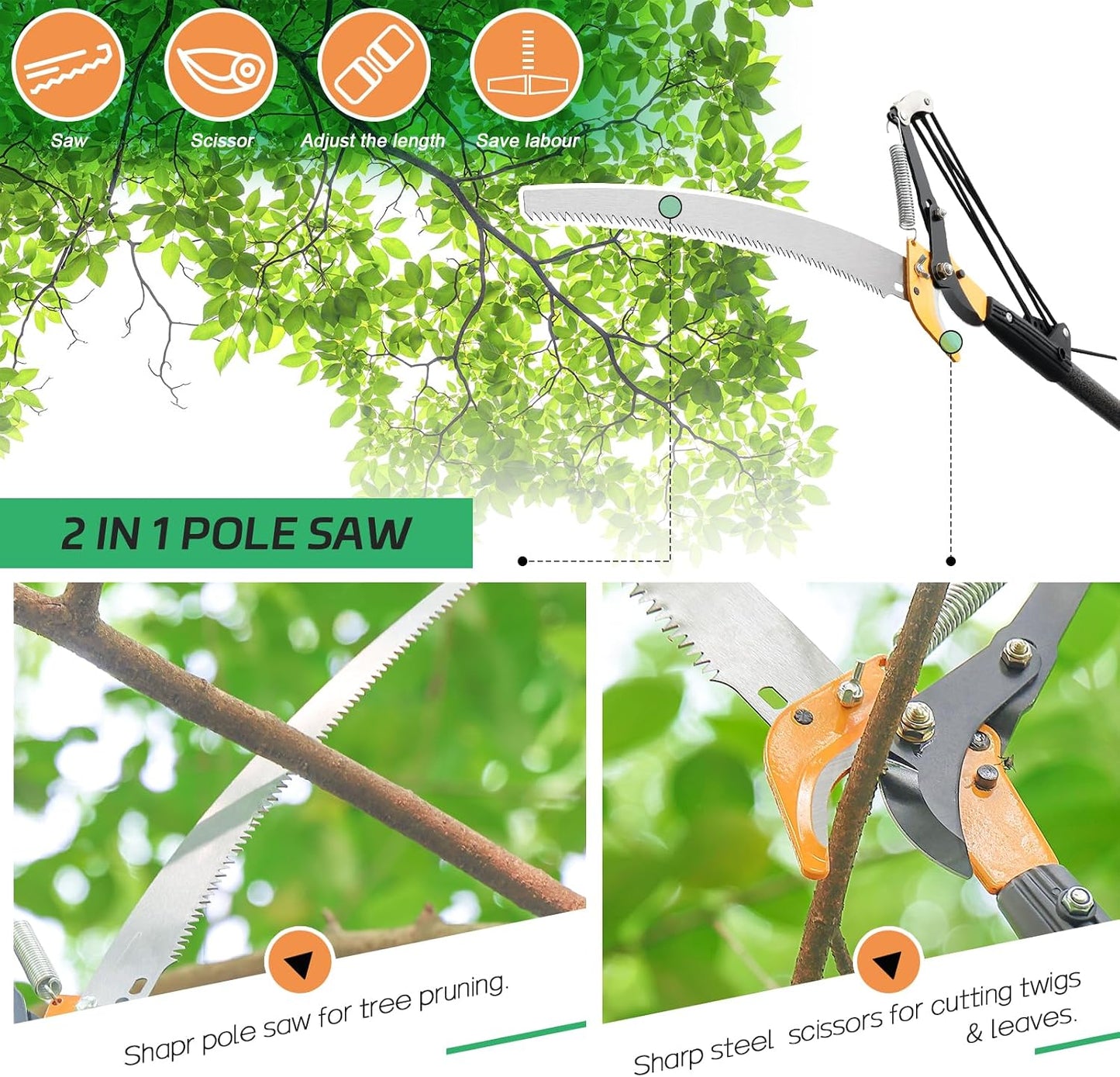 Pole Saw for Tree Trimming, 13.7FT Extendable Manual Tree Pruners