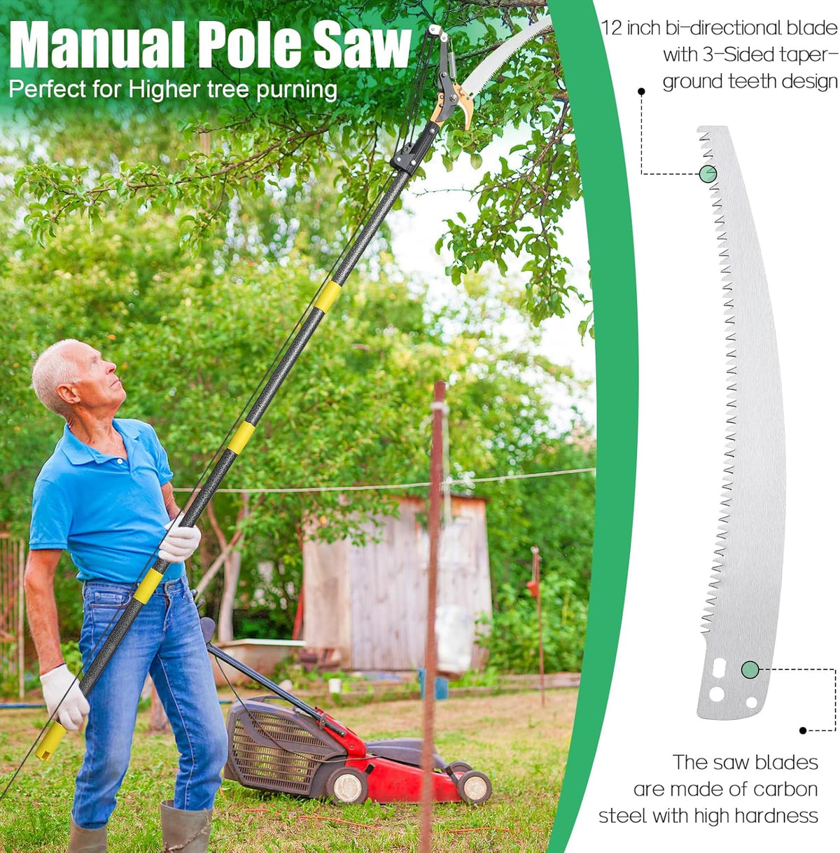 Pole Saw for Tree Trimming, 13.7FT Extendable Manual Tree Pruners