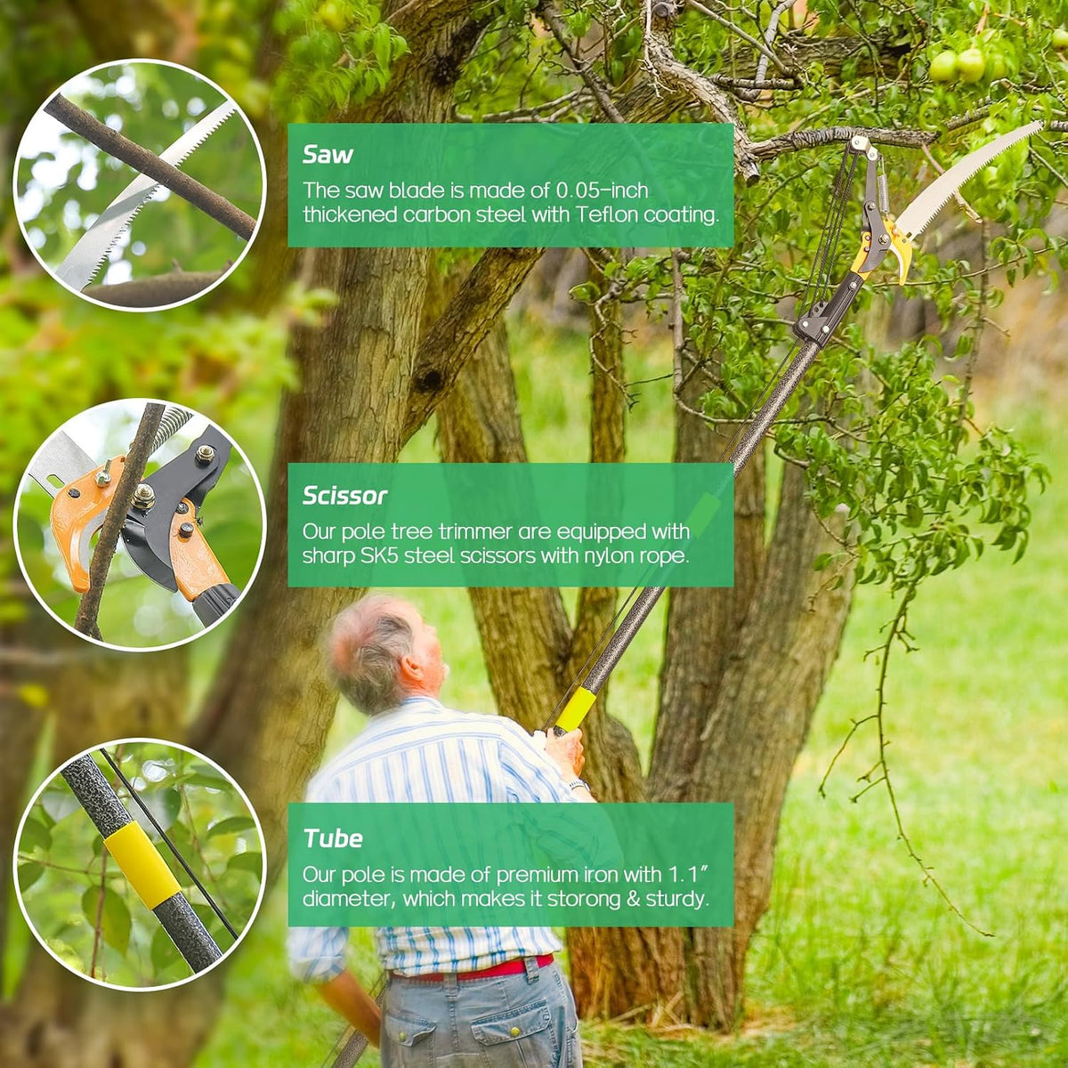 Pole Saw for Tree Trimming, 13.7FT Extendable Manual Tree Pruners