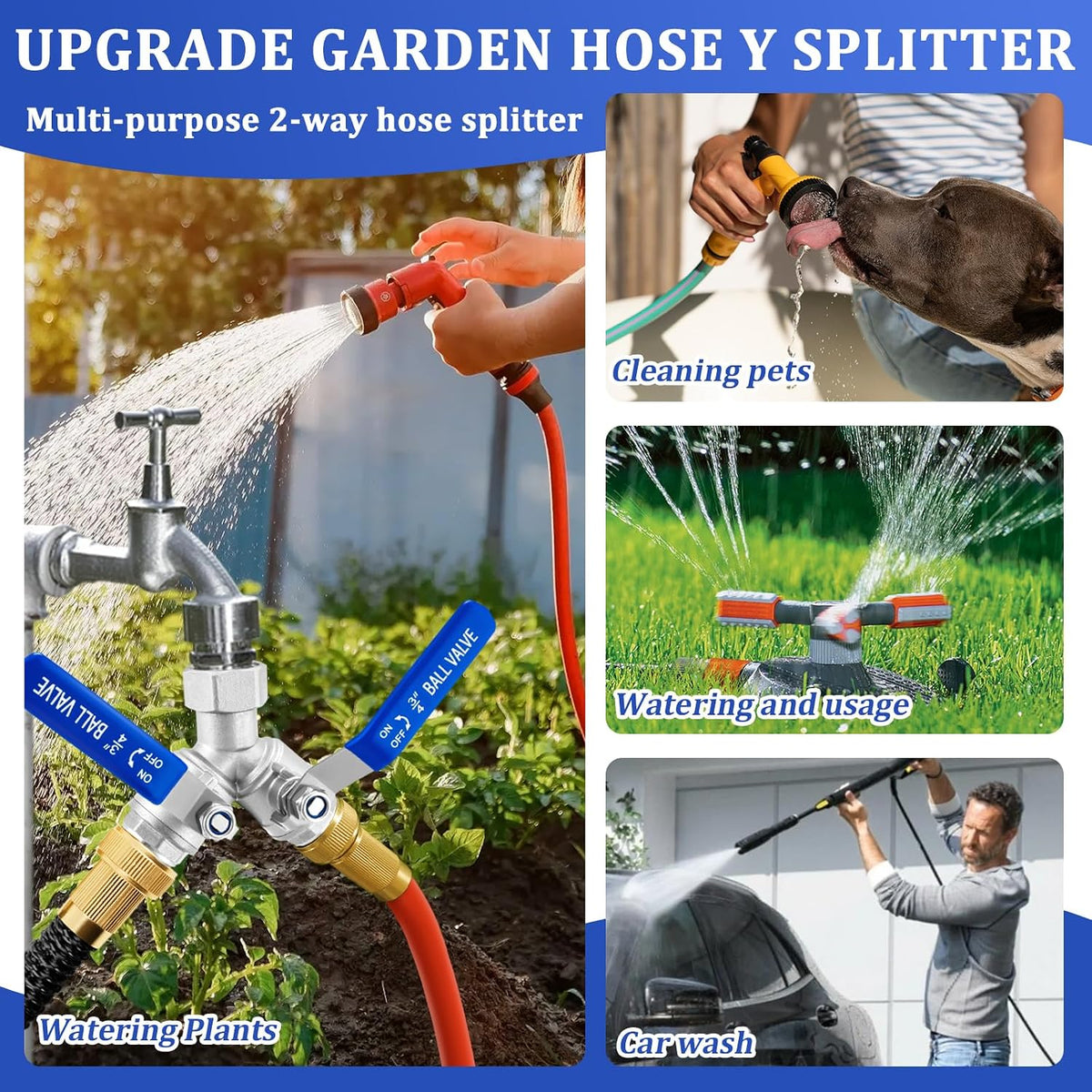 304 Stainless Steel Garden Hose Splitter 2 Way Heavy Duty Garden Hose Y Splitter, 3/4" GHT Water Hose Splitter 2 Way, Full Flow Garden Hose Splitter Adapter With Wrench