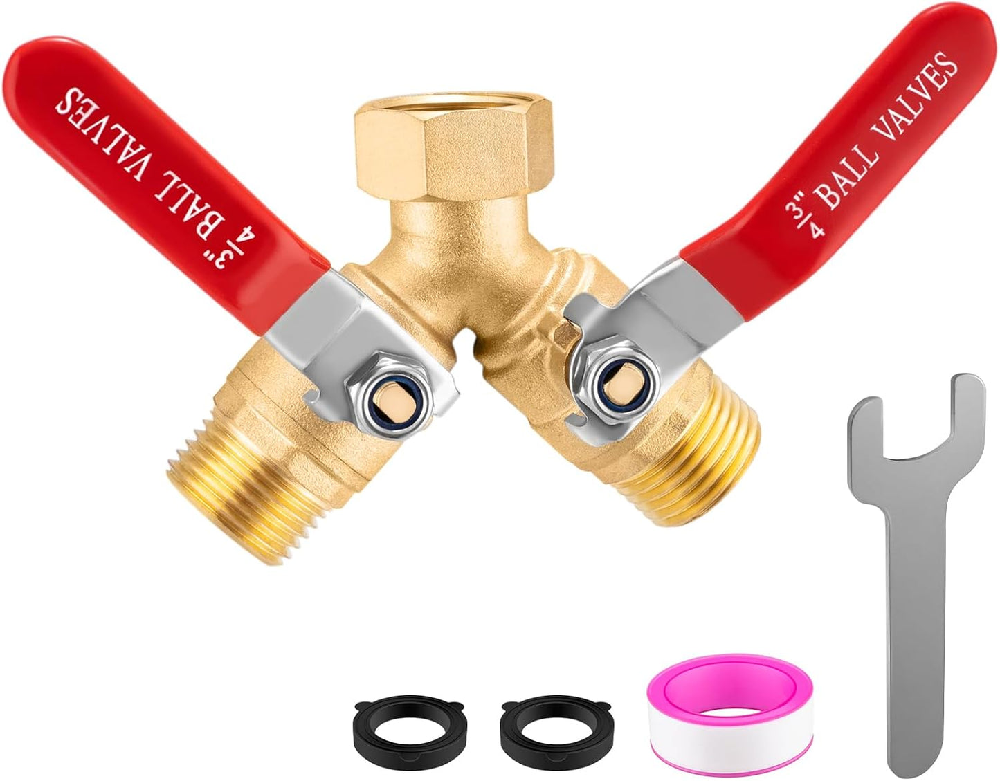 304 Stainless Steel Garden Hose Splitter 2 Way Heavy Duty Garden Hose Y Splitter, 3/4" GHT Water Hose Splitter 2 Way, Full Flow Garden Hose Splitter Adapter With Wrench