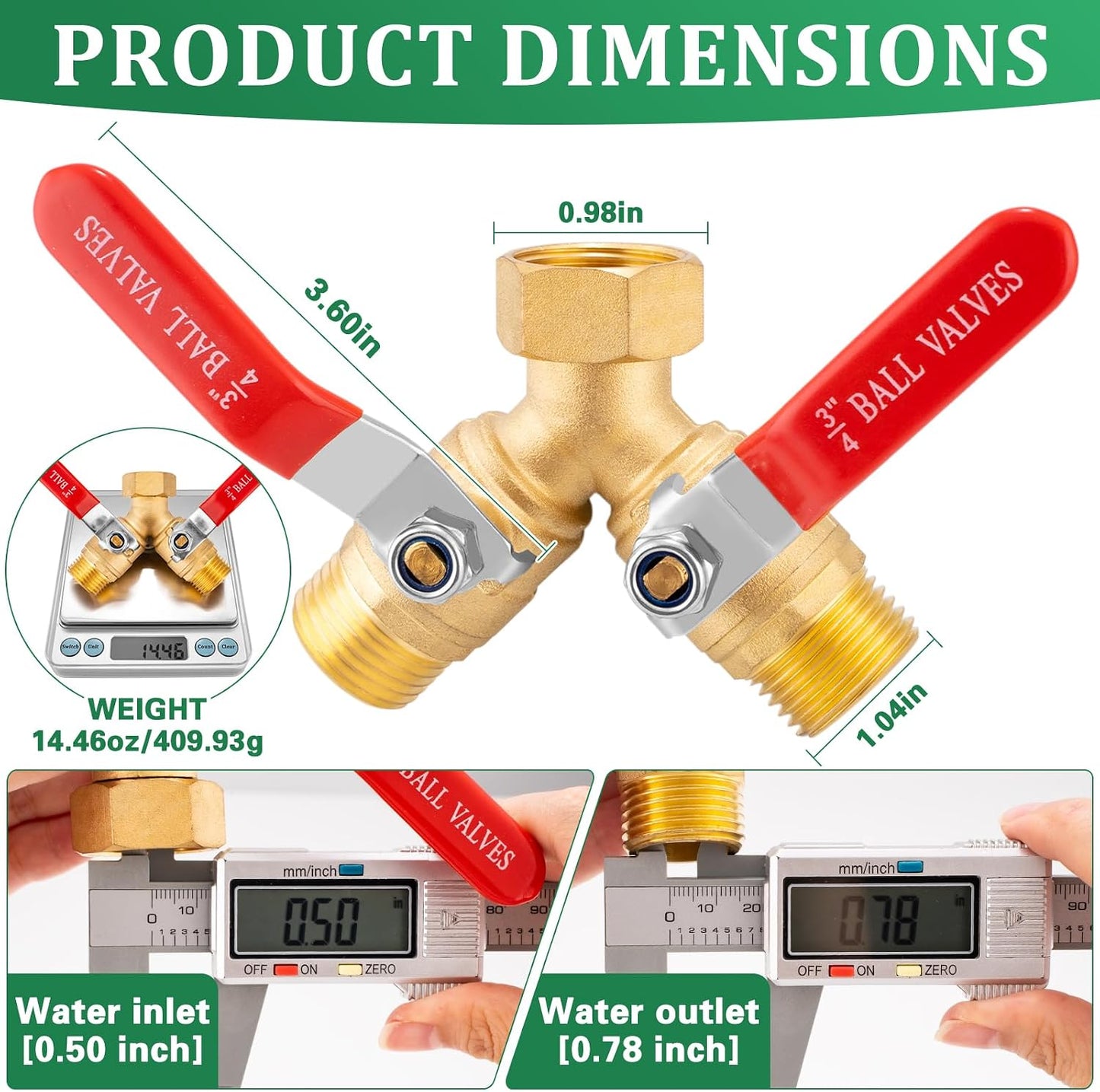304 Stainless Steel Garden Hose Splitter 2 Way Heavy Duty Garden Hose Y Splitter, 3/4" GHT Water Hose Splitter 2 Way, Full Flow Garden Hose Splitter Adapter With Wrench