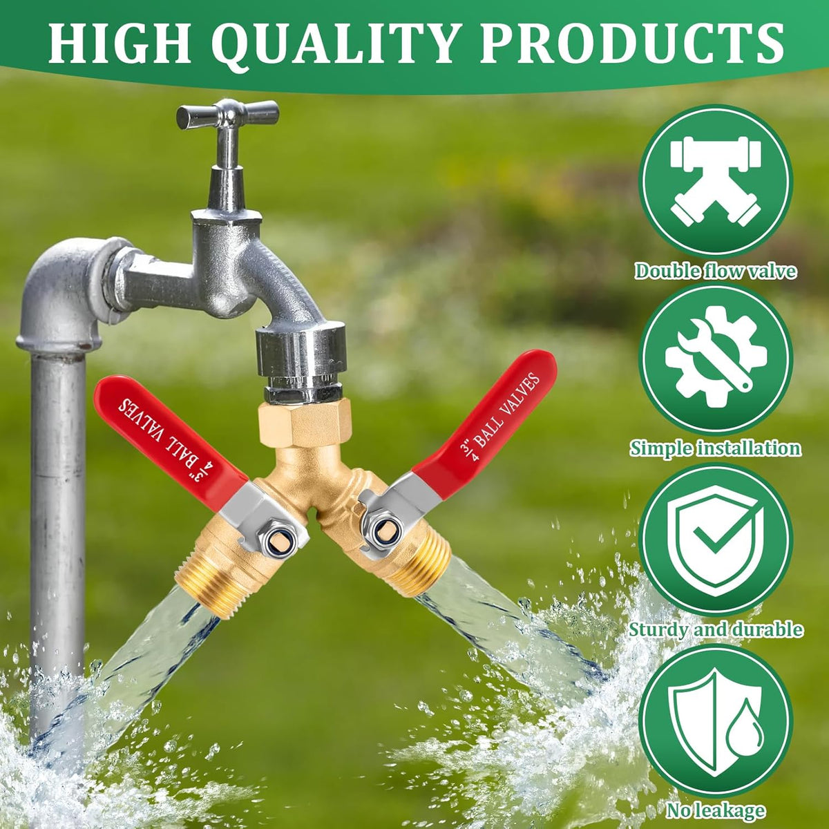 304 Stainless Steel Garden Hose Splitter 2 Way Heavy Duty Garden Hose Y Splitter, 3/4" GHT Water Hose Splitter 2 Way, Full Flow Garden Hose Splitter Adapter With Wrench