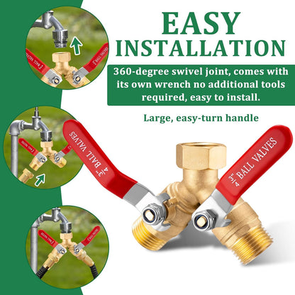 304 Stainless Steel Garden Hose Splitter 2 Way Heavy Duty Garden Hose Y Splitter, 3/4" GHT Water Hose Splitter 2 Way, Full Flow Garden Hose Splitter Adapter With Wrench