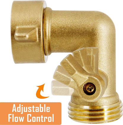 Garden Hose Elbow Connector, 90 Degree Brass Garden Hose Elbow Adapter with Shut Off Valves, 2 Pack