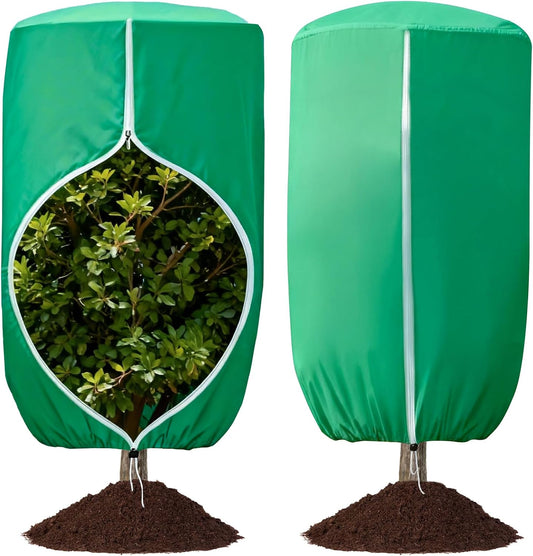 2 Pcs 47"×71" Large Rounded Top Winter Plant Freeze Protection Covers with Zipper & Drawstring, Non-Woven Frost Cloth Plant Freeze Protection,Frost Blankets for Outdoor Shrub Bush Fruit Tree