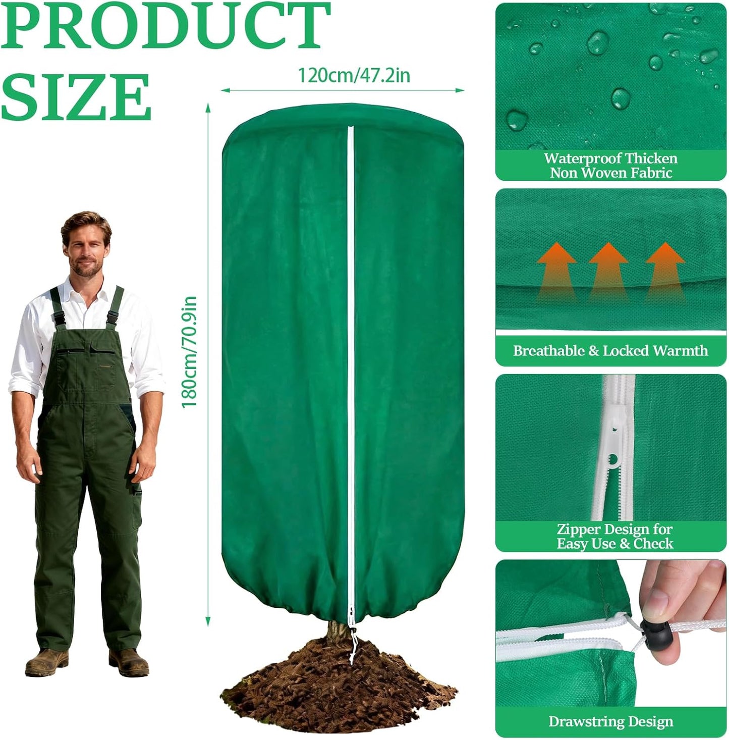 2 Pcs 47"×71" Large Rounded Top Winter Plant Freeze Protection Covers with Zipper & Drawstring, Non-Woven Frost Cloth Plant Freeze Protection,Frost Blankets for Outdoor Shrub Bush Fruit Tree