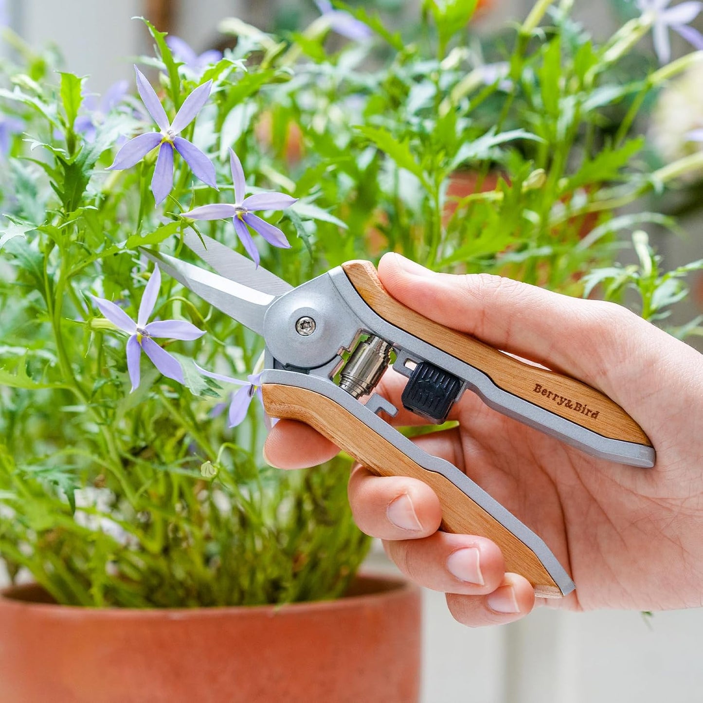 Mini Pruning Shears for Gardening Straight Blades Hand Pruners with Wooden Handle Garden Scissors Snips Stainless Steel Trimming Small Clippers Bonsai Compact Size Shearing Tool