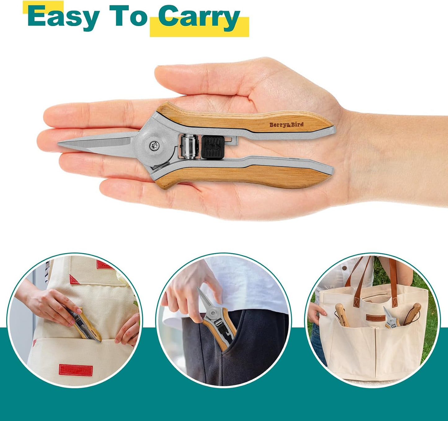 Mini Pruning Shears for Gardening Straight Blades Hand Pruners with Wooden Handle Garden Scissors Snips Stainless Steel Trimming Small Clippers Bonsai Compact Size Shearing Tool