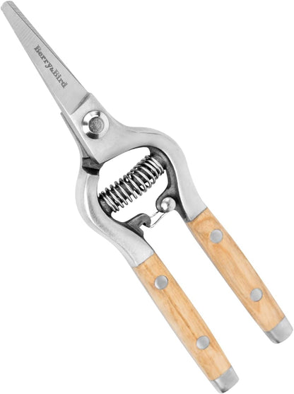 Mini Pruning Shears for Gardening Straight Blades Hand Pruners with Wooden Handle Garden Scissors Snips Stainless Steel Trimming Small Clippers Bonsai Compact Size Shearing Tool
