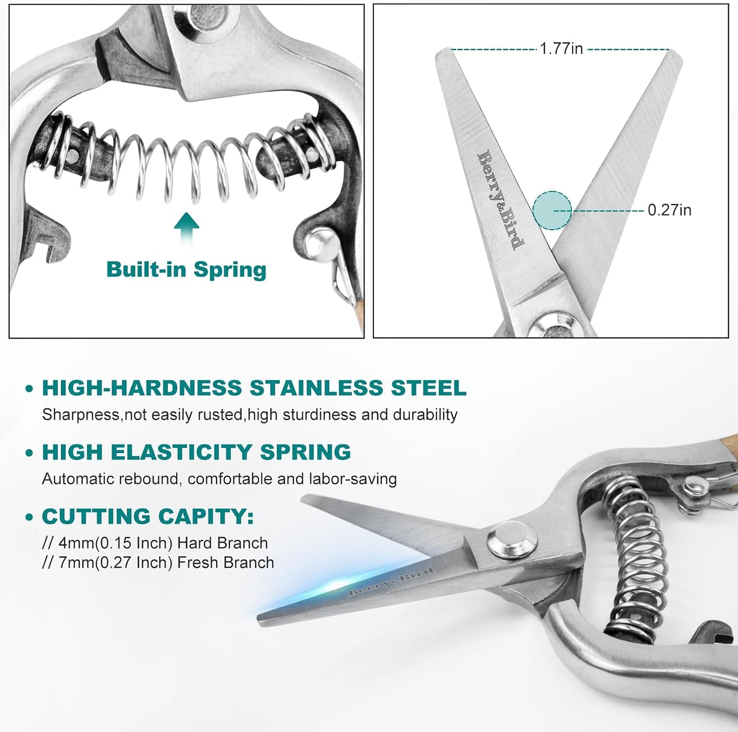 Mini Pruning Shears for Gardening Straight Blades Hand Pruners with Wooden Handle Garden Scissors Snips Stainless Steel Trimming Small Clippers Bonsai Compact Size Shearing Tool