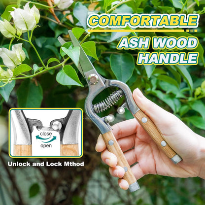 Mini Pruning Shears for Gardening Straight Blades Hand Pruners with Wooden Handle Garden Scissors Snips Stainless Steel Trimming Small Clippers Bonsai Compact Size Shearing Tool