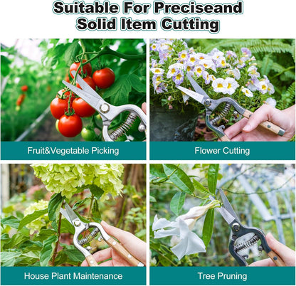 Mini Pruning Shears for Gardening Straight Blades Hand Pruners with Wooden Handle Garden Scissors Snips Stainless Steel Trimming Small Clippers Bonsai Compact Size Shearing Tool