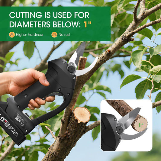 Electric Pruning Shears for Gardening, Portable Cordless Electric Pruner Suitable and Adjustable Cutting Diameter 1 Inch for Gardens, Farms (Included 2Pcs Battery)
