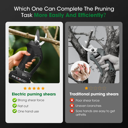 Electric Pruning Shears for Gardening, Portable Cordless Electric Pruner Suitable and Adjustable Cutting Diameter 1 Inch for Gardens, Farms (Included 2Pcs Battery)