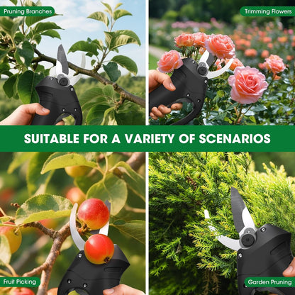 Electric Pruning Shears for Gardening, Portable Cordless Electric Pruner Suitable and Adjustable Cutting Diameter 1 Inch for Gardens, Farms (Included 2Pcs Battery)