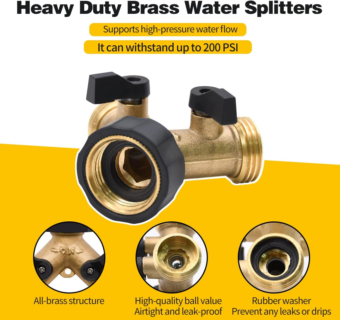 1/2/4 Pack 2 Way Hose Splitter, for 3/4" Hose Connector, with Rubber Washers & Tapes