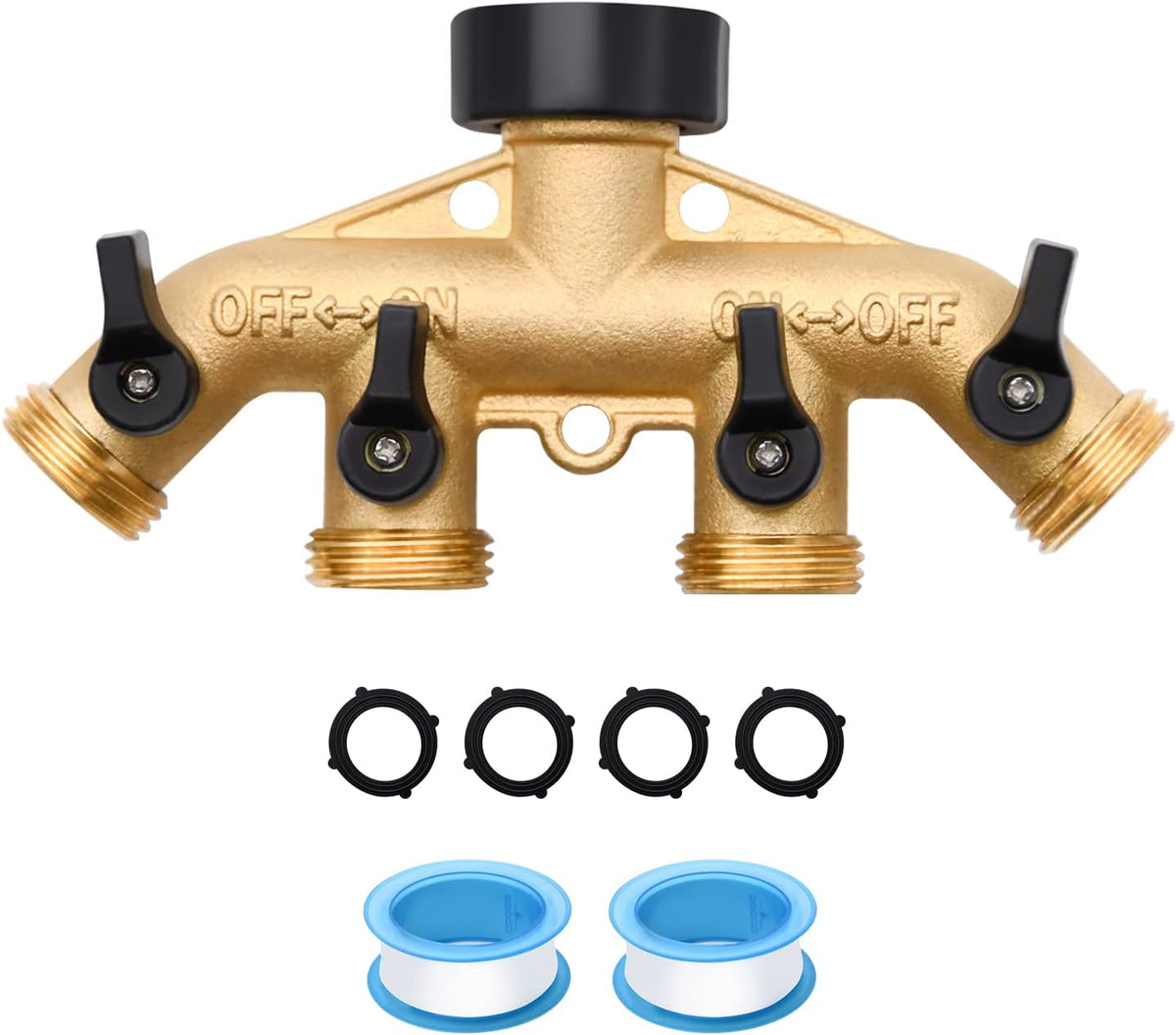 1/2/4 Pack 2 Way Hose Splitter, for 3/4" Hose Connector, with Rubber Washers & Tapes
