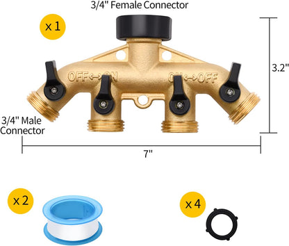 1/2/4 Pack 2 Way Hose Splitter, for 3/4" Hose Connector, with Rubber Washers & Tapes