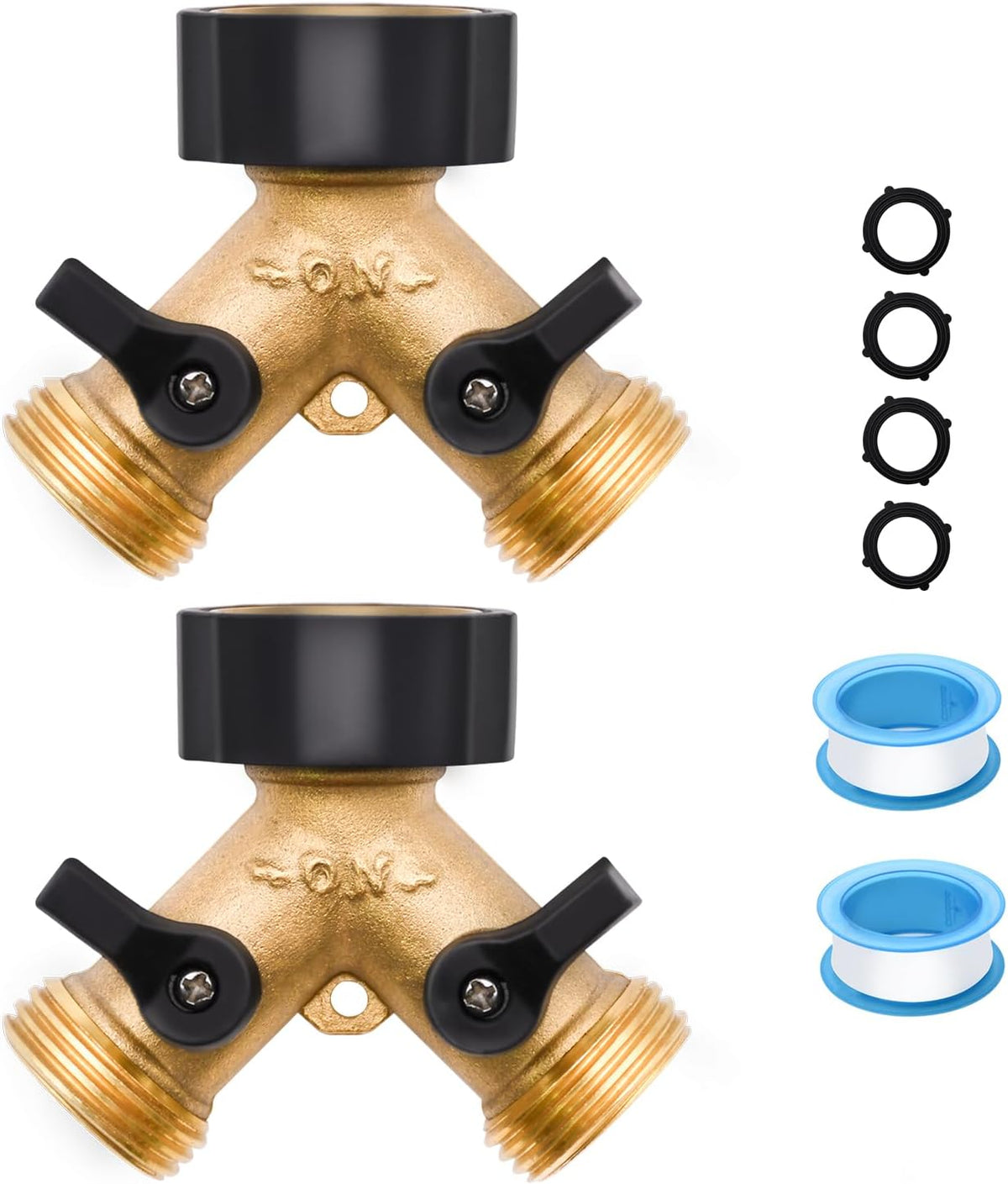 1/2/4 Pack 2 Way Hose Splitter, for 3/4" Hose Connector, with Rubber Washers & Tapes