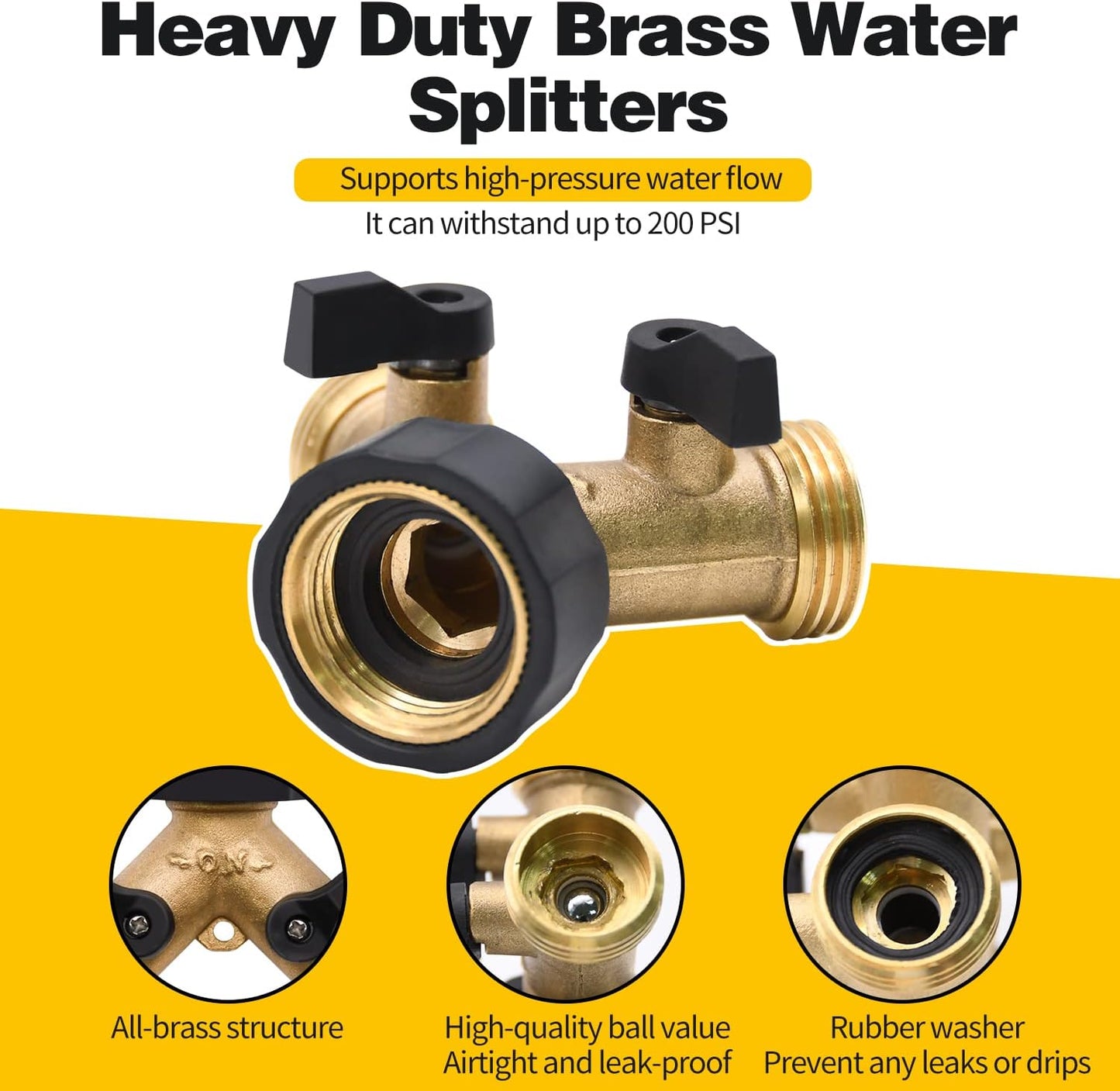 1/2/4 Pack 2 Way Hose Splitter, for 3/4" Hose Connector, with Rubber Washers & Tapes