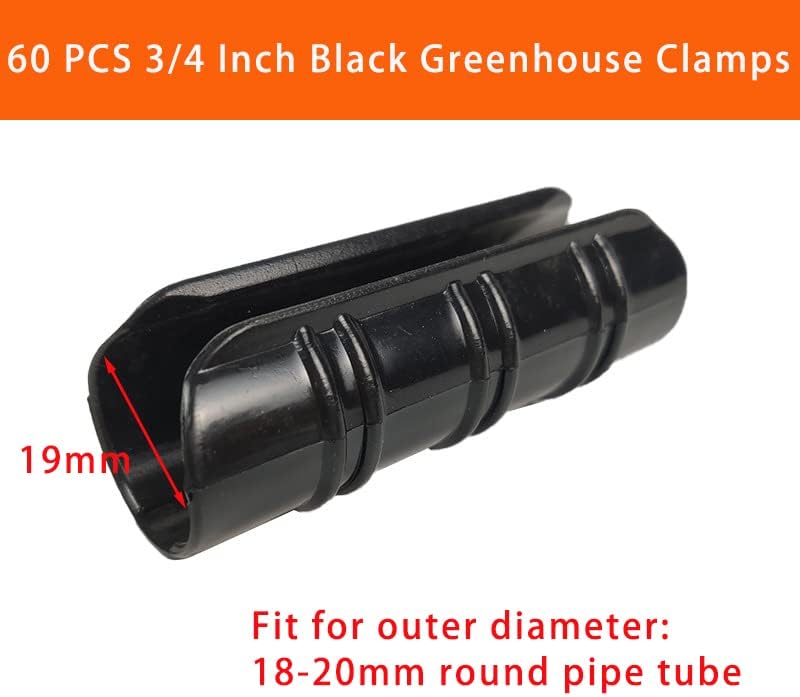 60PCS Greenhouse Clips 3/4 Inch Greenhouse Clamps Black Plastic Clamps Garden Buildings Tube Clips for PVC Pipe Greenhouse Films, Sunshade Nets, Row Covers, Shelters, Farming, Gardening